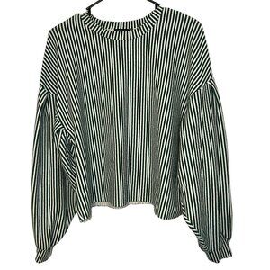 Bershka Green & White Striped Balloon Sleeve Top